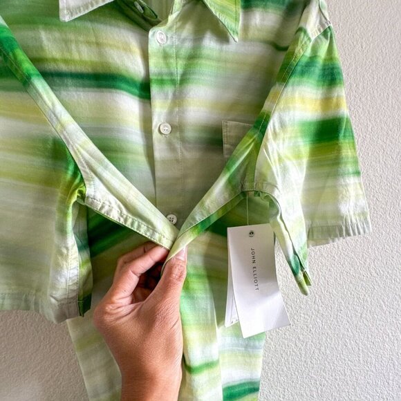 John Elliott New Green Printed Cotton Blend Voile 2/ M Shirt - Picture 4 of 10